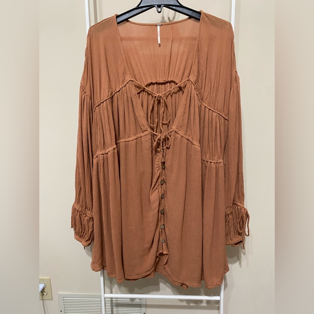 Free People Orange Flowy Peasant Tunic